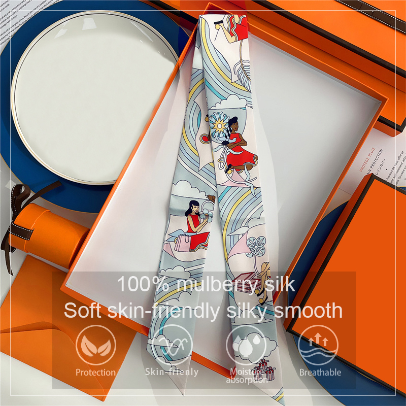 Ascot Neck Scarf - 여성 100% 뽕나무 실크 스카프 헤어