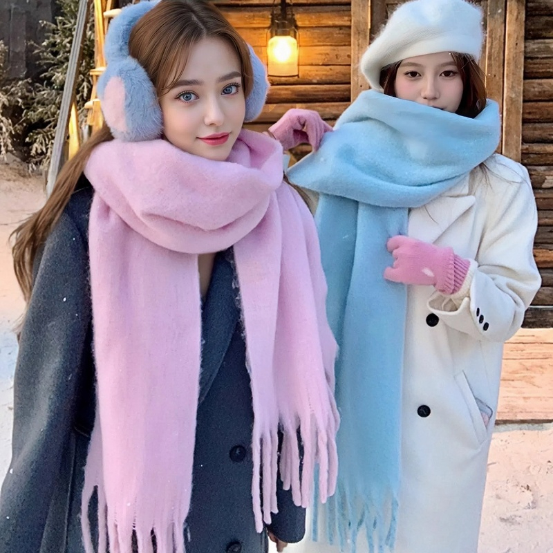 Woven Scarf Blanket - 여성용 겨울 스카프 캐시미어 따뜻한 솔리드