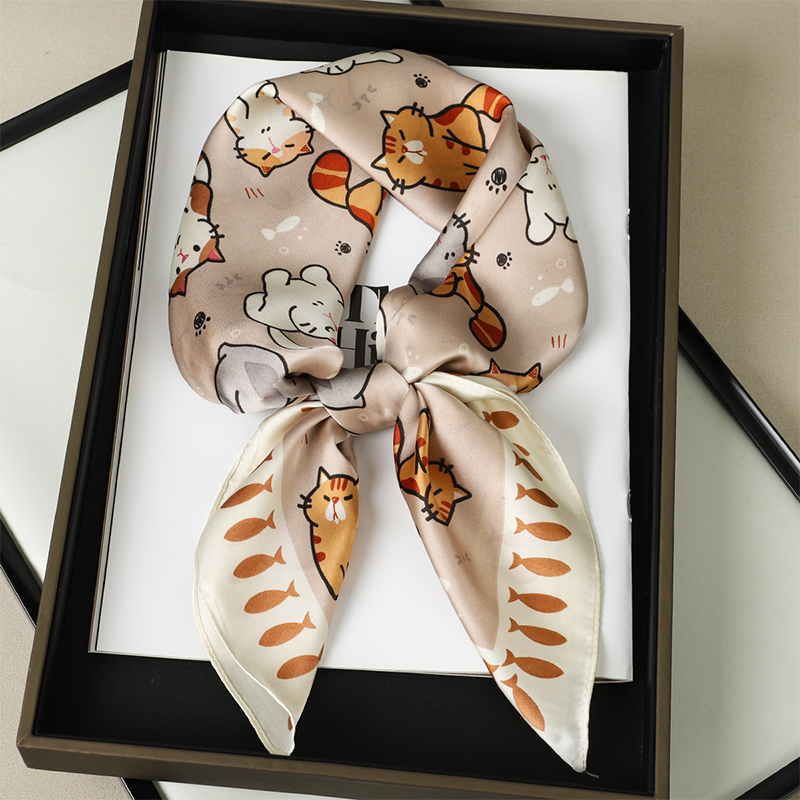 여성을위한 럭셔리 실크 목도리 뚱뚱한 고양이 스퀘어 스 - Silk Neck Scarf 리뷰 및 가격